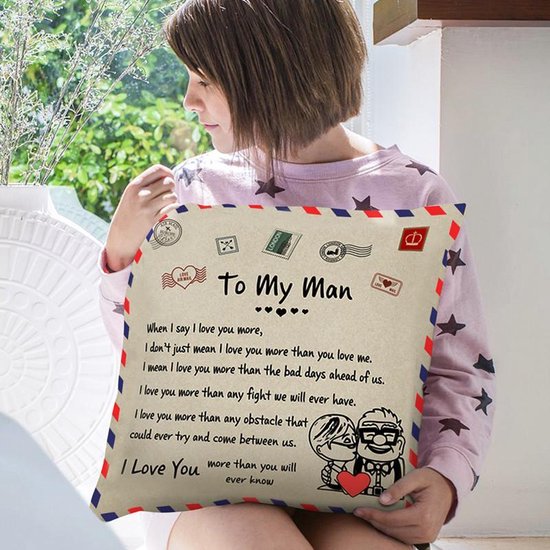 TDR - Sierkussensloop - 45x45 cm  - leuk als cadeau voor echtgenoot / man -  "To my man"