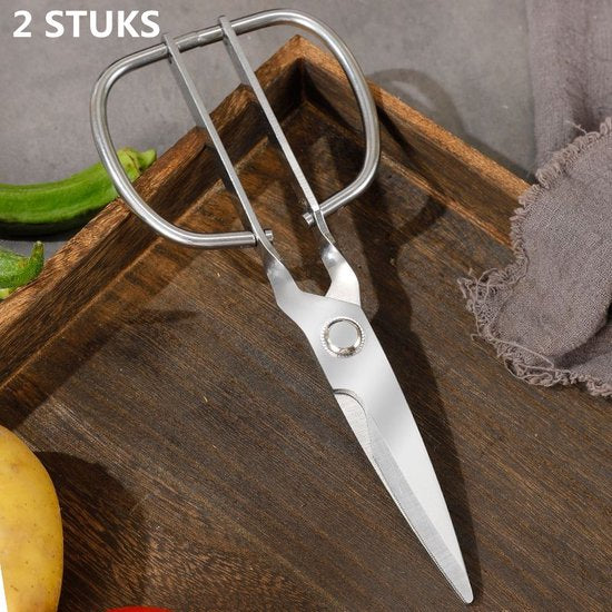2stuks RVS Multifunctionele Keukenschaar - Efficiënt Knippen en Bereiden, Ideaal voor Vlees - Duurzaam, Scherp en Ergonomisch