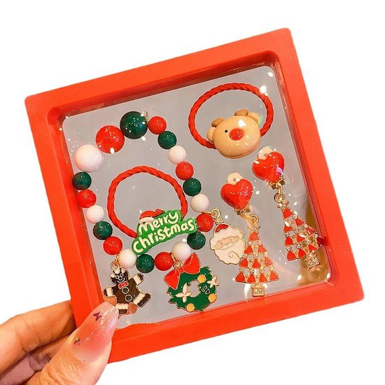 Feestelijke Kerstsieradenset voor Kinderen – Handgemaakt, Uniek en Betoverend – Inclusief Kralenarmband, Haarbanden en Oorbellen – Perfect Cadeau accessoire