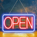 LED Neon Open Bord – Lichtreclame – 42x22cm – Rood/Blauw – Voor Binnen & Buiten – Inclusief Ophangketting