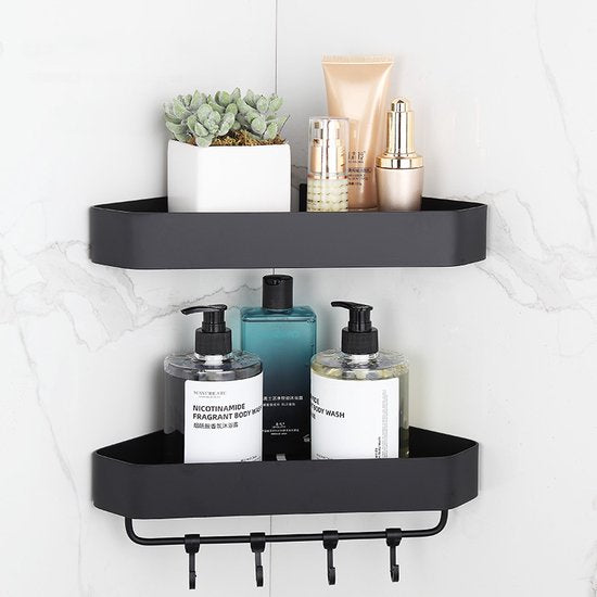 Driehoekig Badkamerrek 2 Lagen met 4 Haakjes - Zwart