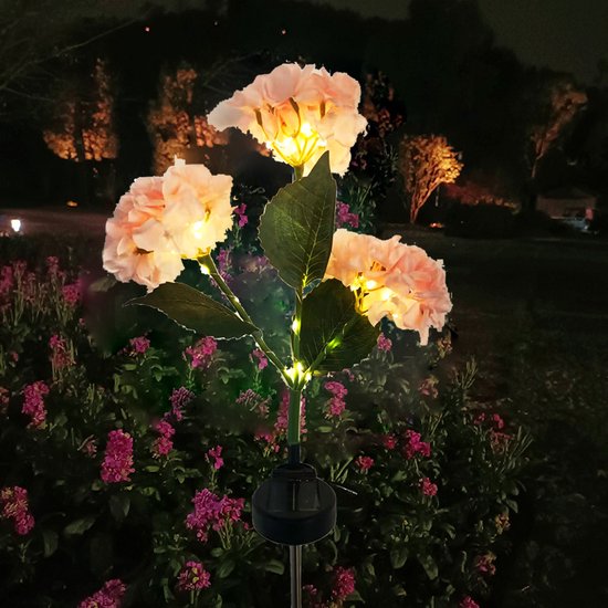 Hortensia Zonne-energie Terraslamp met Sensor - Roze