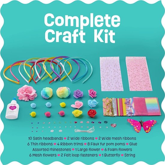 DIY Haarband Knutselset voor Kinderen – Complete Creatieve Haaraccessoire Set – Maak 10 Unieke Haarbanden – Cadeau voor Meisjes – 50+ Onderdelen