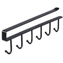 Keukenhaak Onder Plank – Set van 4 – Metaal – Zwart – 6 Haken – Ophangrek voor Keukengerei, Mok, Handdoek – afbeelding 5
