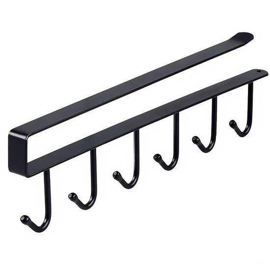 Keukenhaak Onder Plank – Set van 4 – Metaal – Zwart – 6 Haken – Ophangrek voor Keukengerei, Mok, Handdoek – afbeelding 5
