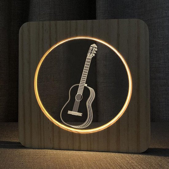 Xtraworks - Houten Tafellamp / Nachtlamp - LED - 3D - Gitaar figuur