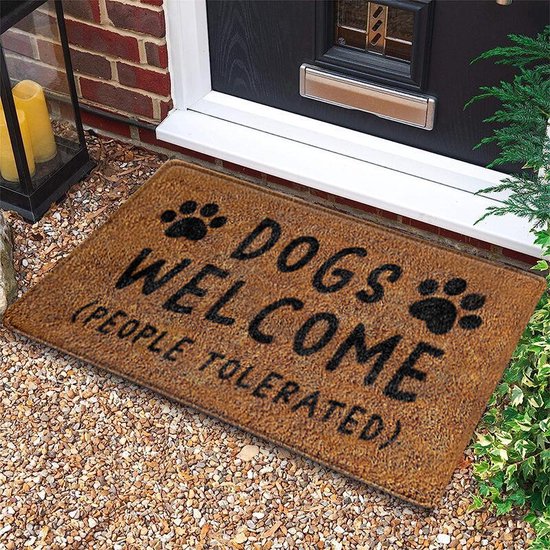 Humoristische en Absorberende Deurmat voor Hondenliefhebbers -"DOGS WELCOME (PEOPLE TOLERATED)"- schoonloopmat 48*81cm