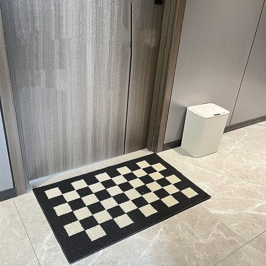 Unikorf Geruite antislip deurmat 60x90cm zwart/beige
