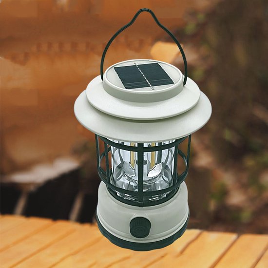 Multifunctionele Compacte Kampeerlamp met Powerbank - Duurzaam, Dimbaar & Waterdicht - USB/Zonne-Energie Opladen - Ideaal voor Outdoor & Tuin-Crème