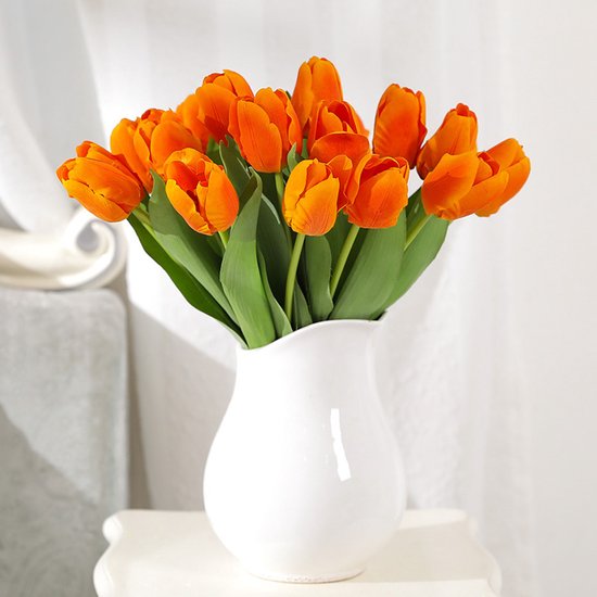 10 stuks Realistische Kunsttulpen Oranje & Rood Duurzaam