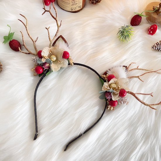 Prachtige Handgemaakte kerst Haarband met Bloemen- en Bessenboomtakken - Perfect voor Feestelijke Gelegenheden