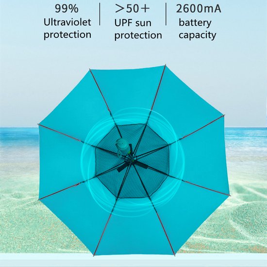 Multifunctionele paraplu met ventilator, sprayer en UV-bescherming50+ -USB oplaadbare paraplu-blauw