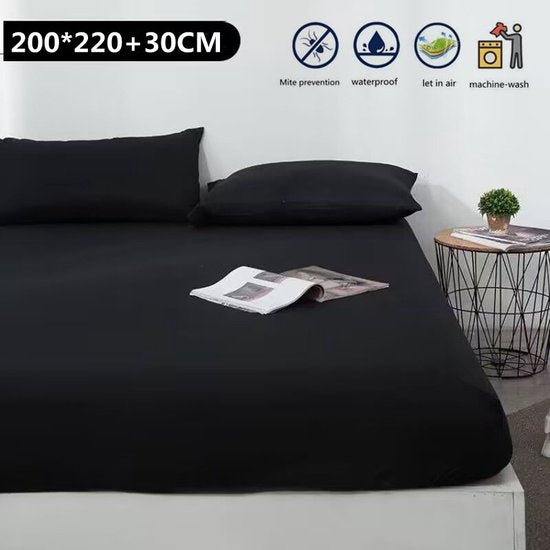 Merkloos Tweepersoons hoes 200x220+30, Waterdicht, Zwart