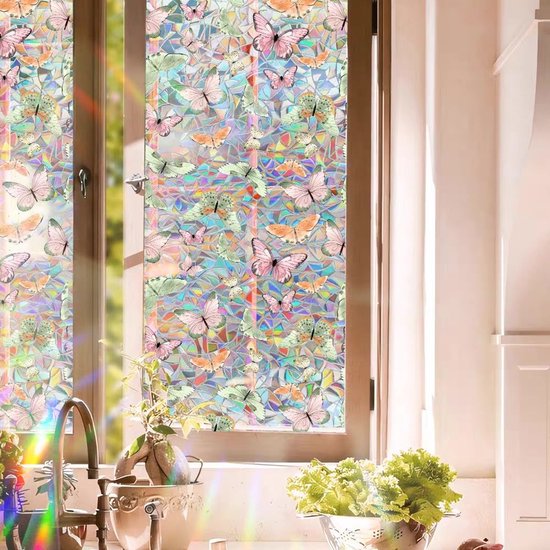 Milieuvriendelijke PVC Glasfolie - Kleurrijk vlinderpatroon - Zelfklevend - Privacy en UV Bescherming - 40x100 cm