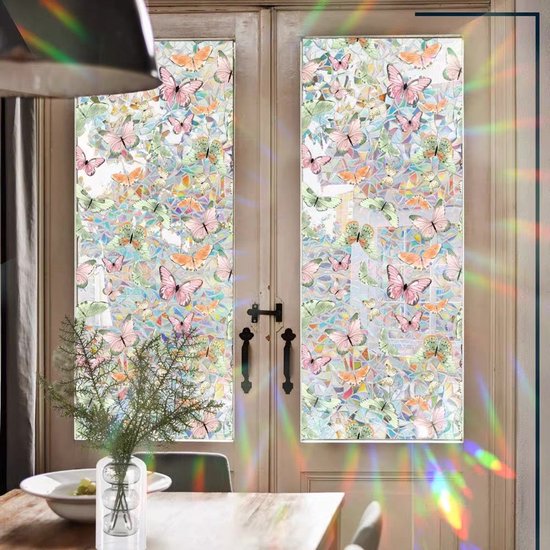 Milieuvriendelijke PVC Glasfolie - Kleurrijk vlinderpatroon - Zelfklevend - Privacy en UV Bescherming - 40x100 cm