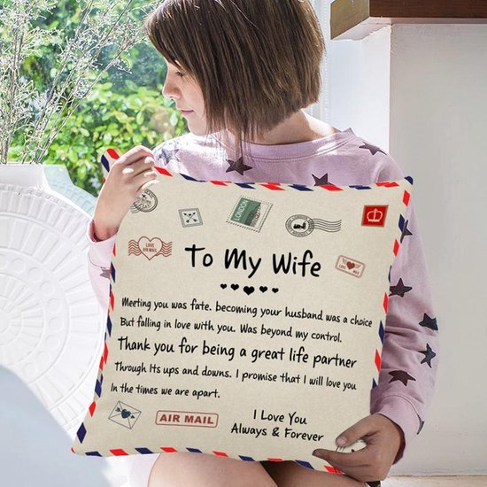 Sierkussensloop 45x45 cm - Cadeau voor vrouw 'To my wife'