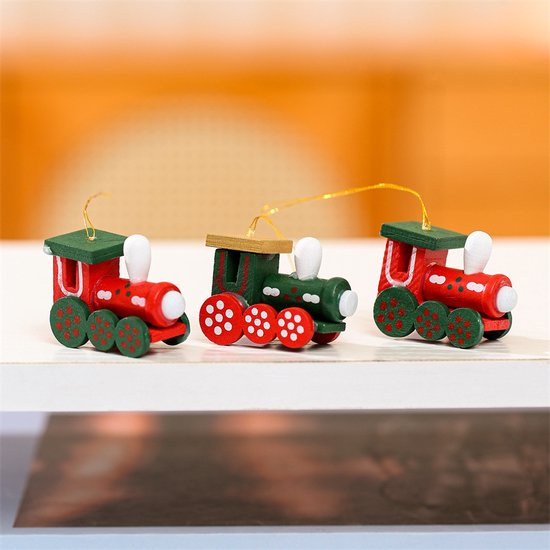 16 stuks Betoverende Houten Kersthangers – 2 Sets in Cadeaubox – Treinen & Speelse Figuren voor een Nostalgische Kerstsfeer