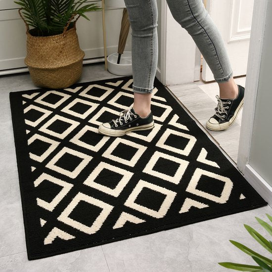 Merkloos geometrische antislip deurmat 60x90cm zwart/beige