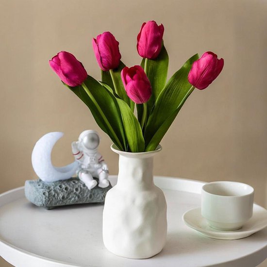 10x Realistische Rozerode Kunsttulpen - Duurzaam & Onderhoud