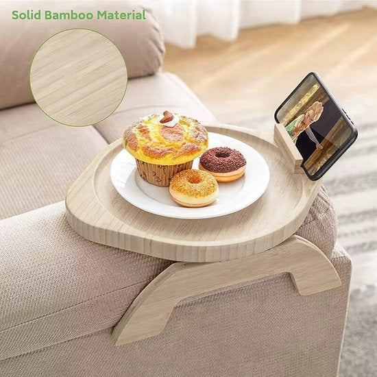 Natuurlijk Houten Sofa Armleuning Dienblad met 360-graden Draaibare Telefoonhouder - Multifunctioneel en Stijlvol Huishoudelijk Accessoire 30*25cm