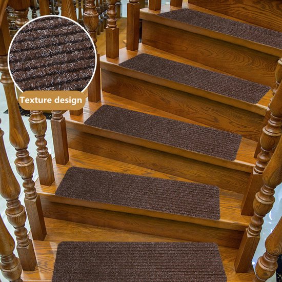 15 stuks Luxe en Trendy Trapmatten voor binnen - Stijlvol Design-Zelfklevend en Antislip-donkerbruin 75.5x20CM
