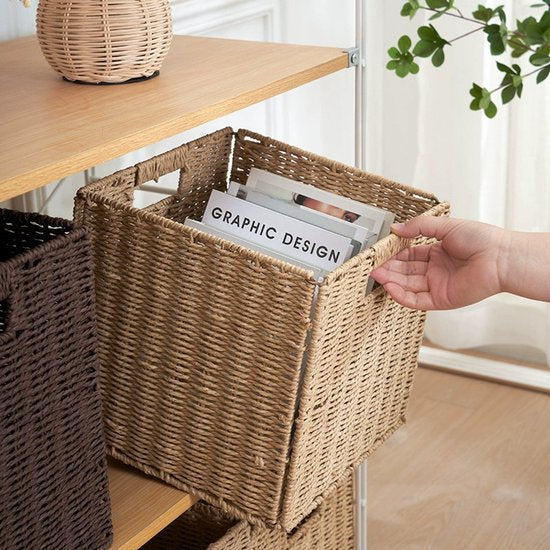 Rotan Opbergdoos 33x33x33 cm – Opvouwbare Decoratieve Mand – Stevige Rieten Opbergbox – 35L – Natuurlijk – Voor Woonkamer, Slaapkamer & Kast