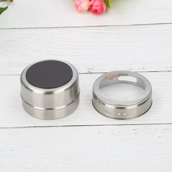 Roestvrijstalen Magnetisch Kruidenrek met 9 Potjes - Zilver