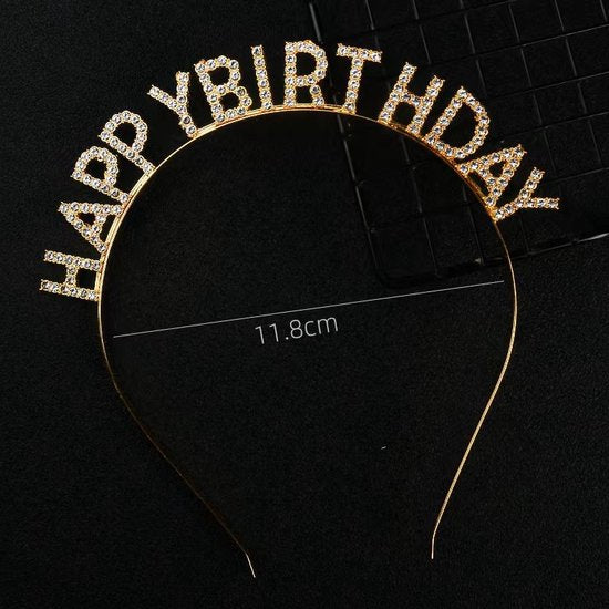 Happy Birthday Tiara en Sjerp-Met text "Birthday Queen"- Ideaal als Cadeau voor Verjaardagen-birthday diadeem-goud
