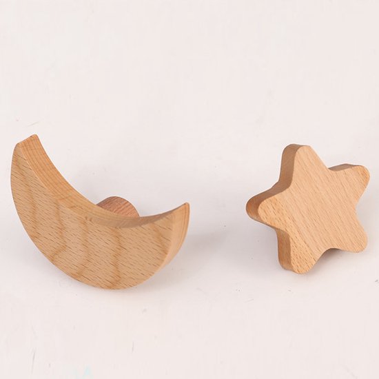 3 stuks Beukenhouten Kapstokhaken – Ster, Maan & Wolk
