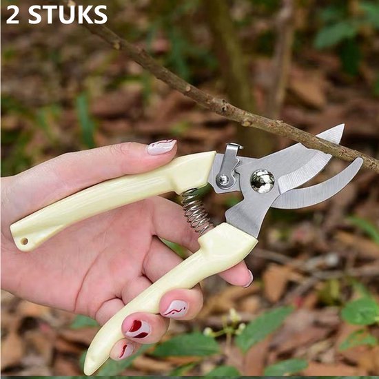 2 stuks Professionele Ergonomische Tuinschaar –Snoeischaar- Roestvrij Staal – Perfect voor Bloemen- en Takkenonderhoud