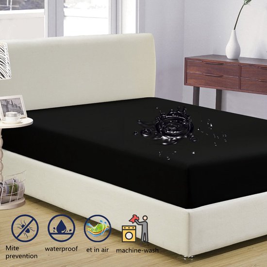 Tweepersoons Matrashoes - Ademend & Antibacterieel - Waterdicht - Bescherm uw matras tegen vloeistoffen & allergieën200*200+30CM -zwart