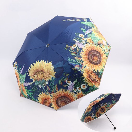 TDR-Opvouwbaar bloem paraplu - Zonbescherming Anti-Uv UPF50 + -Windproof- Stevig paraplu met diameter van 97 cmmarineblauw