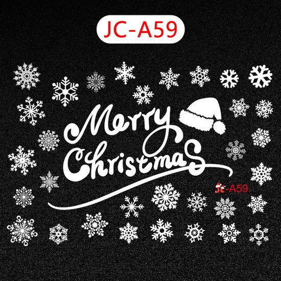 Kerst Raamstickers met Sneeuwvlokken en tekst - Herbruikbaar en Statisch-35.5*50cm-wit