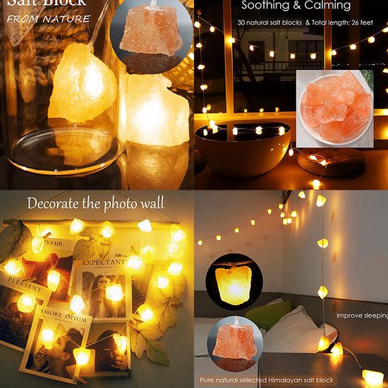 Roze Himalaya Zout Crystal Rock Led-lichtsnoer 2m, 10 lampje