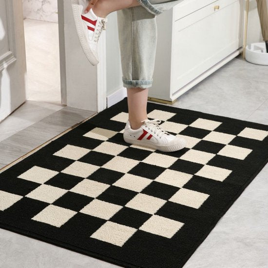 Unikorf Geruite antislip deurmat 60x90cm zwart/beige