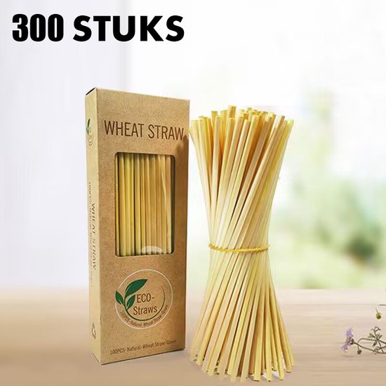 3x100 stuks Natuurlijke en Biologisch Afbreekbare Tarwestro Rietjes - Milieuvriendelijk en Stijlvol