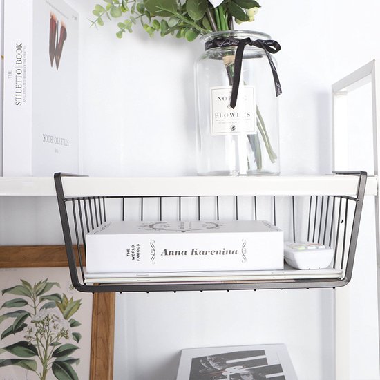 2 stuks Multifunctionele Hangmand - Extra Opbergruimte voor Onder Planken 40*23*13.5cm-zwart