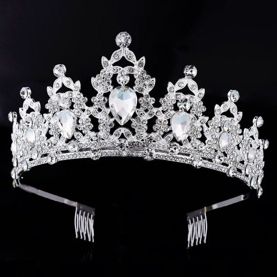 Elegante Zilver-Witte Kroon met Waterdiamanten voor Feesten