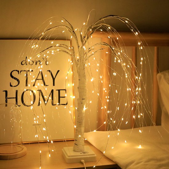 Stijlvolle LED Wilgenboom Lamp 50cm hoog met 7 modi-voor Woonkamer en Slaapkamer - Dual Power (USB & Batterij), Warm Wit Sfeerlicht, Energiezuinig & Veelzijdig Design-wit