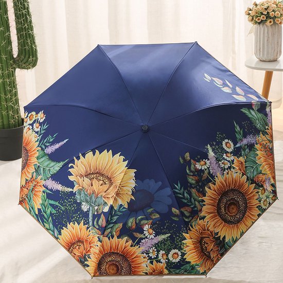 TDR-Opvouwbaar bloem paraplu - Zonbescherming Anti-Uv UPF50 + -Windproof- Stevig paraplu met diameter van 97 cmmarineblauw