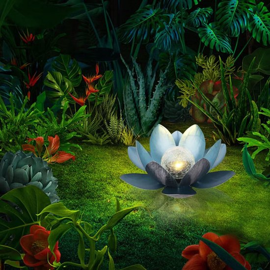 lotus tuinlamp op zonne-energie- Buitenverlichting met dagsensor- blauw