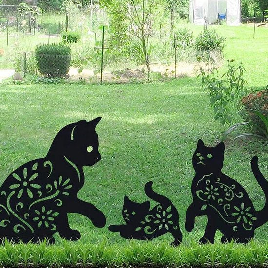 Metalen tuinstekers set – 3 katten tuinbeelden