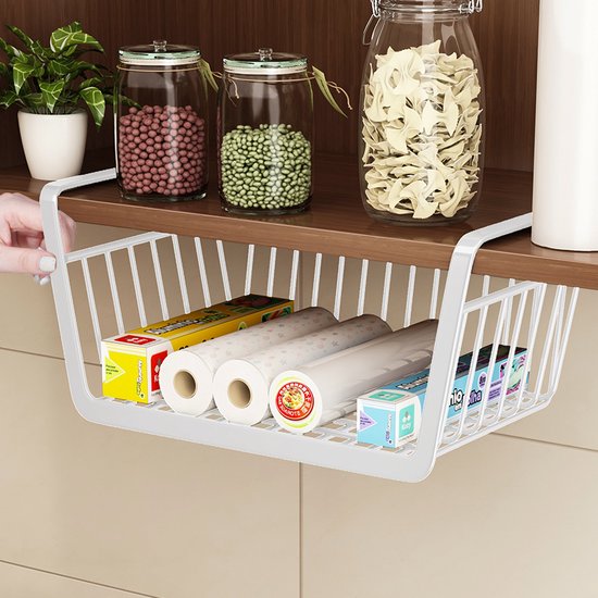 2stuks Multifunctionele Hangmand - Extra Opbergruimte voor Onder Planken 40*23*13.5cm-wit