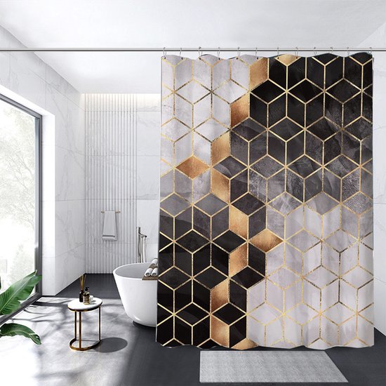 Waterdicht douchegordijn marmerpatroon 180x200CM zwart/goud