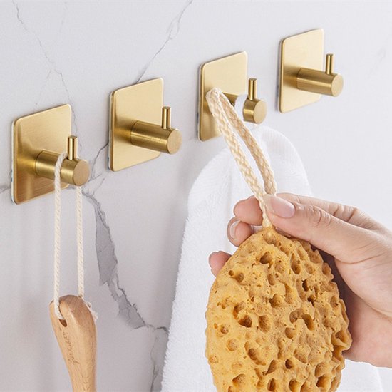 8x Zelfklevende RVS Haken - Roestvrij, Geen Boren - Goud