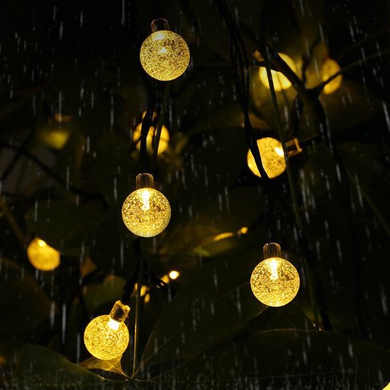 Lichtsnoer op zonne-energie 6,5m - 30 LED glasbollen warmwit