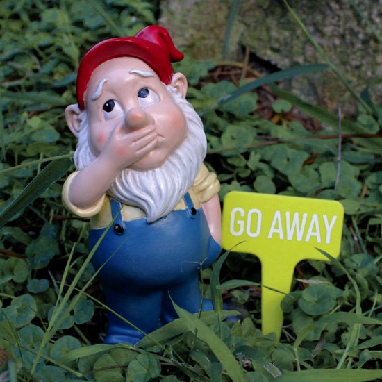 Tuinkabouter met Humoristisch 'GO AWAY' Bordje – Perfecte Tuin en Patio Decoratie 8*4.5*15CM