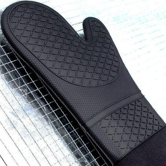 2 Stuks/1 Paar Siliconen Ovenwanten met Zachte Katoenen Voering , Extra Lange Hittebestendige Ovenhandschoenen Voor Bakken, Koken, Grillen-zwart