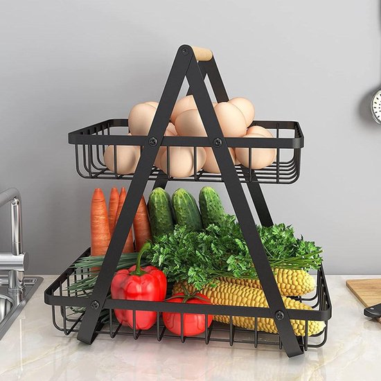Stijlvolle 2-laagse Fruitschaal – Ruimtebesparend en Modern Ontwerp voor een Trendy Keuken