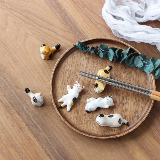 6x Keramische Kat Eetstokjeshouders – Vaatwasserbestendig